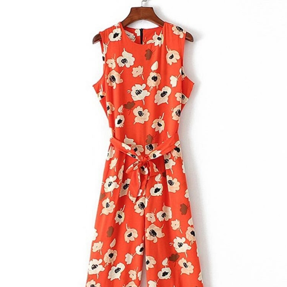Shein Floral Print Tie Waist Jumpsuit
